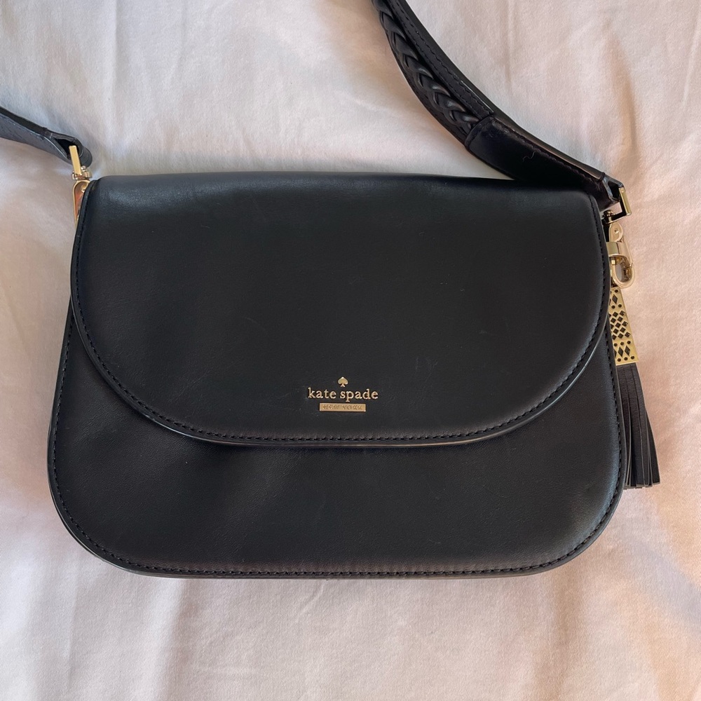 Kate Spade Ridley Street Skye  Black Satin Leather Bag with Gold Accents - Tags